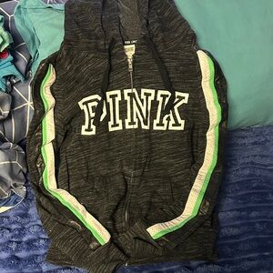 PINK Victoria's Secret Charcoal Hoodie with Green Accents